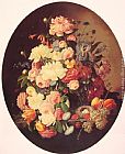 Severin Roesen Canvas Paintings - Still Life with Flowers Oval